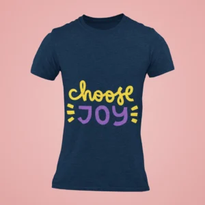 Erkek Lacivert Tişört Choose Joy Yazılı Yuvarlak Yaka Kısa Kol